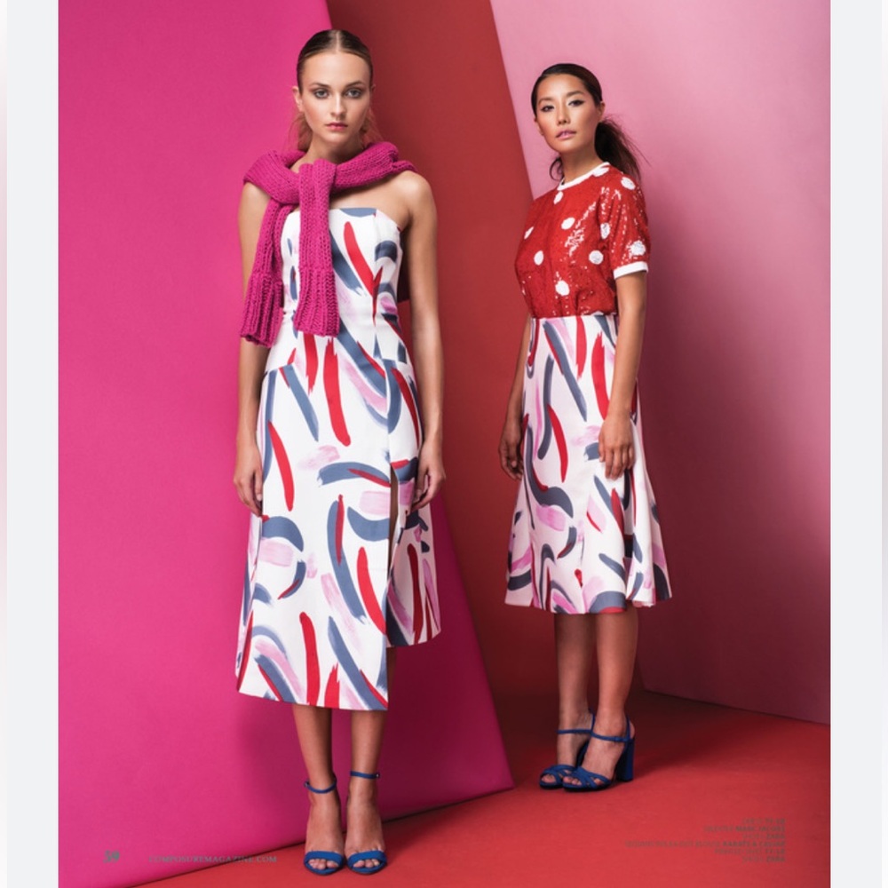 C/MEO Collective Seasons Change Brush stroke Midi asymmetric Dress